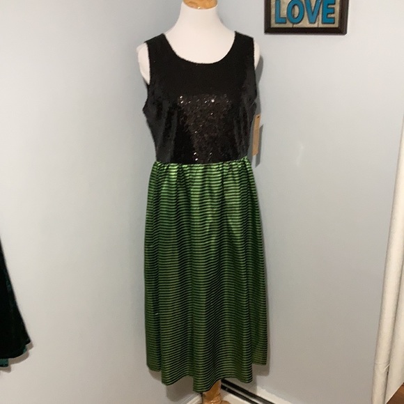 NWT Kersh by ModCloth Black & Green Sequin Striped Formal Cocktail Dress Large - Picture 2 of 15